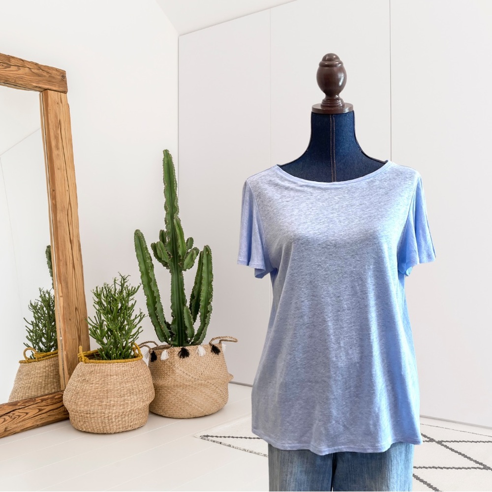 Ann Taylor Ruffle Short Sleeve Linen Top